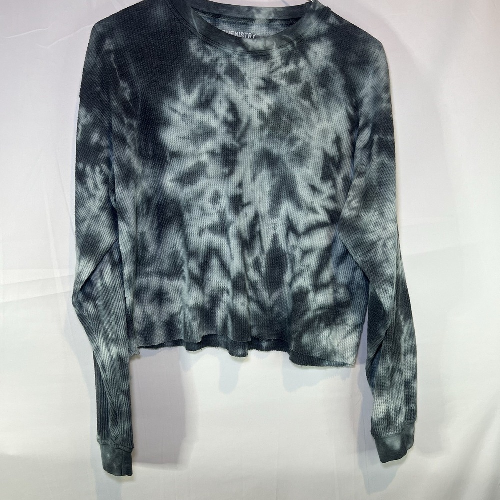 Women's Chemistry Crop Top Sz M Marble Tye Dye Long Sleeves Shirt Cotton‎ Blend